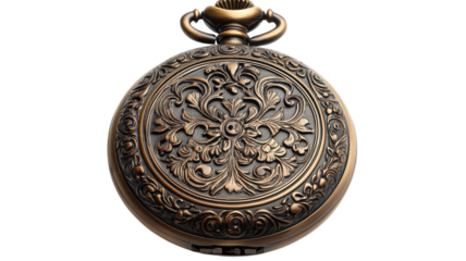 Intricate vintage pocket watch showcasing ornate floral design in warm metallic tones