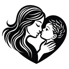 Mother and Baby Care Silhouette Vector Art Illustration, Mother hugging child, mom and baby icon logo illustration, Happy mother's day