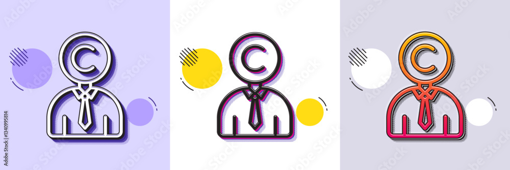 Poster copyrighter line icon. halftone dotted pattern. gradient icon with grain shadow. writer person sign.