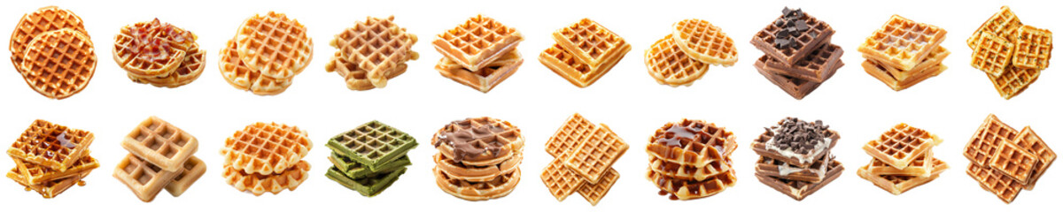 A Delicious Array of Gourmet Waffles Featuring Unique Flavors, Perfectly Crispy Textures, and Creative Presentations for Food Enthusiasts and Culinary Experts. Piquant food set.