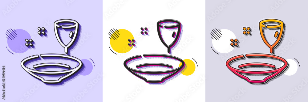 Poster plate line icon. halftone dotted pattern. gradient icon with grain shadow. tableware wineglass sign.