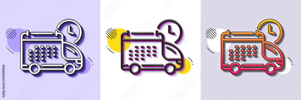 Poster delivery schedule line icon. halftone dotted pattern. gradient icon with grain shadow. logistics cal