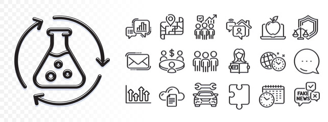 Time management, Graph chart and Car line icons for web app. Glare of light effect. Message icon. Pack of Fake news, Puzzle, Woman read pictogram icons. Vector