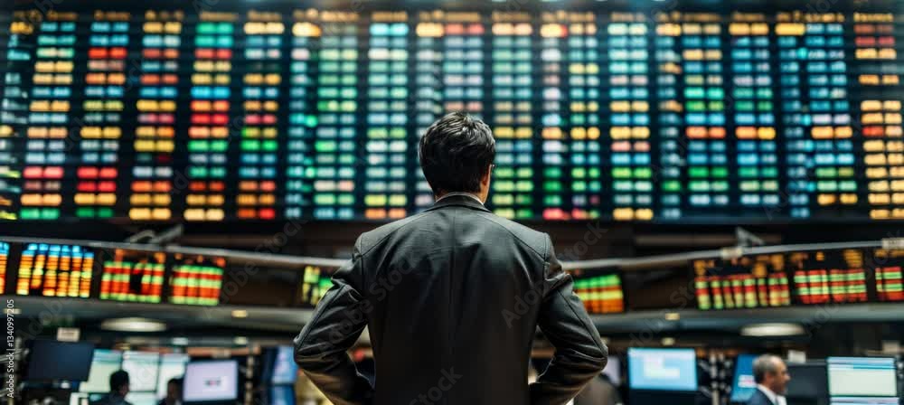 Leinwandbilder trader broker looking at stock trade data display. finance market exchange. generative ai technology