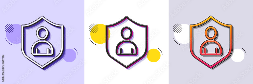 Poster user protection line icon. halftone dotted pattern. gradient icon with grain shadow. profile avatar 