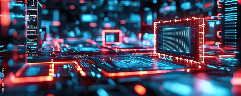 Poster cybersecurity in cyberspace network security protection concept. futuristic digital circuit board wi