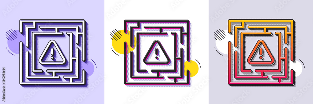 Poster maze attention line icon. halftone dotted pattern. gradient icon with grain shadow. labyrinth import