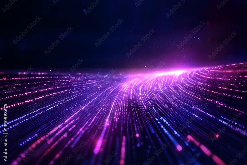 Poster futuristic digital landscape with luminous data visualizations