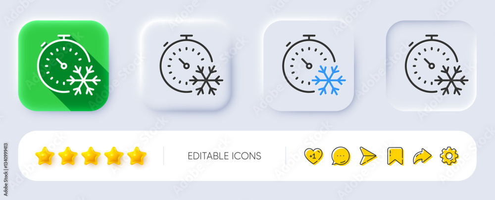 Aufkleber freezing timer line icon. neumorphic, flat shadow, 3d buttons. ac cold temperature sign. fridge func