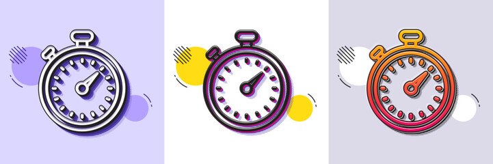 Fototapeta premium Timer line icon. Halftone dotted pattern. Gradient icon with grain shadow. Stopwatch symbol. Time management sign. Line timer icon. Various designs. Vector