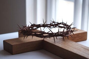 Crown of Thorns on Black Background. Powerful Christian Easter Symbol.  Jesus' Crown of Thorns with Window Light