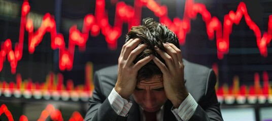 Stress depressed trader broker after loss his stock market money. Generative AI technology.	
