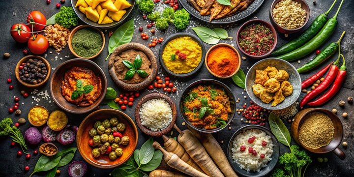 Delicious Mauritian Food on a Black Map of the Island