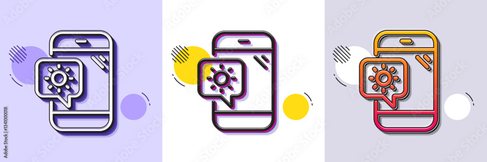Poster weather phone line icon. halftone dotted pattern. gradient icon with grain shadow. travel device sig