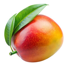 Ripe Mango with Leaf - Fresh Tropical Fruit isolated on transparent background