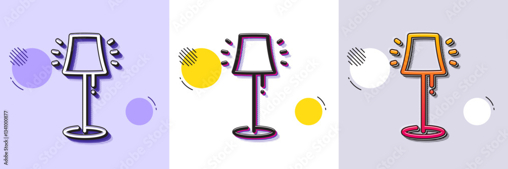 Poster stand lamp line icon. halftone dotted pattern. gradient icon with grain shadow. floor light sign. in
