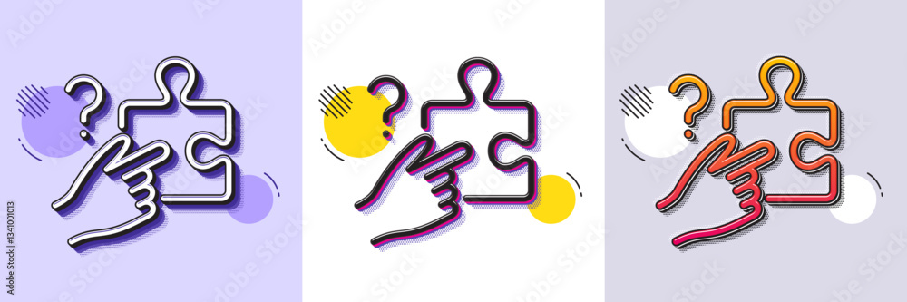 Poster search puzzle line icon. halftone dotted pattern. gradient icon with grain shadow. jigsaw piece with