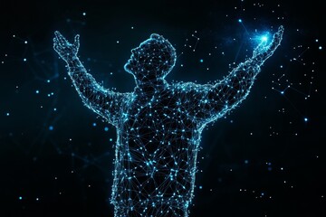 A celestial figure placing the final star into a cosmic constellation, completing a divine mission