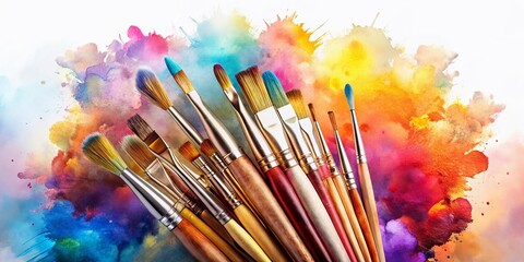 Obraz premium Double Exposure: Paintbrushes & Abstract Art - Creative Stock Photo