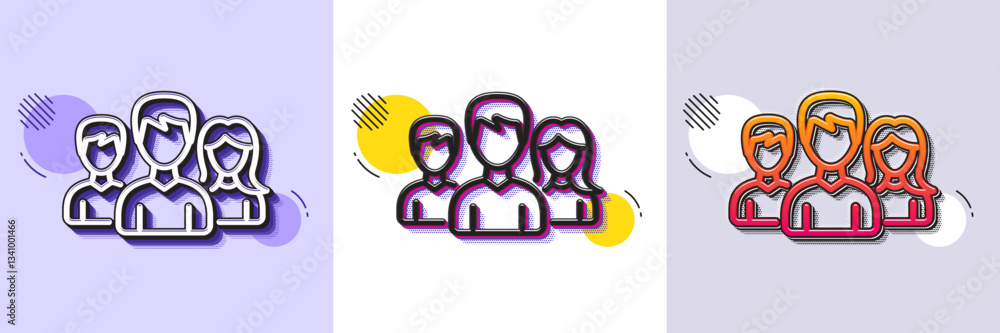Poster group line icon. halftone dotted pattern. gradient icon with grain shadow. users or teamwork sign. m