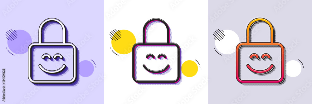 Poster lock line icon. halftone dotted pattern. gradient icon with grain shadow. protected padlock sign. se