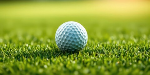 Obraz premium A pristine golf ball sits on a perfectly manicured green, ready for impact, precision, accuracy
