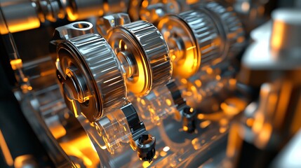 Close-Up View of a High-Performance Piston and Connecting Rod in Motion Within a Transparent Combustion Engine Block