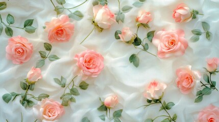 Beautiful pink roses background, soft-focus photography style, pastel colors, blurred background