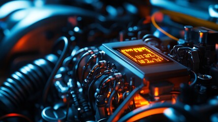 Close-Up View of ECU Tuning Device Connected to High-Performance Car Engine for Enhanced Vehicle Performance