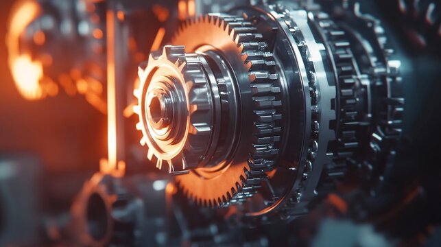 Close-Up View of an Opened Manual Transmission Gearbox Showcasing Finely Machined Metal Gears and Synchronizers