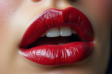 Obraz premium Parted lips, painted with bright red lipstick, close-up
