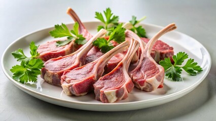Fototapeta premium Fresh Lamb Chops Ready for Cooking - Minimalist Food Photography