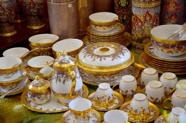 Craft Benjarong is traditional thai five basic colors style pottery