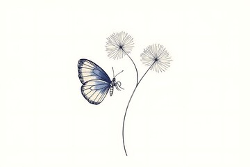 Butterfly on Dandelion for White Background.