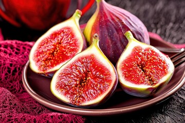 Fresh Figs on Plate with Stylish Background and Textiles