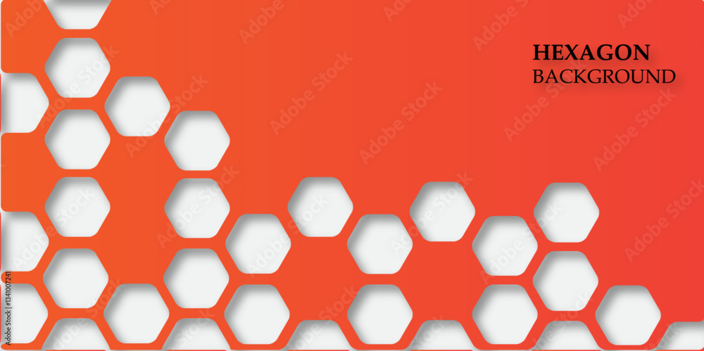 Poster 3d hexagonal abstract wallpaper with industrial style. futuristic hex orange background for digital 