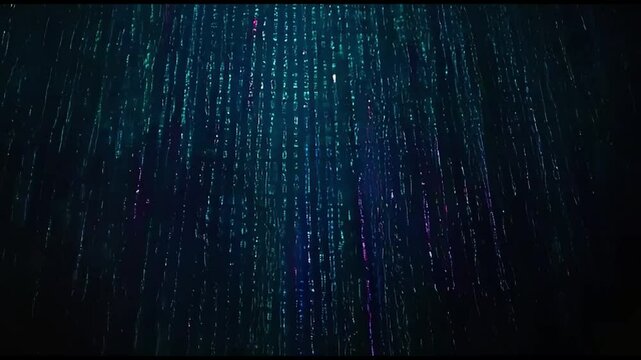 Falling Light Streaks in Dark Room Glowing Particles Abstract Background