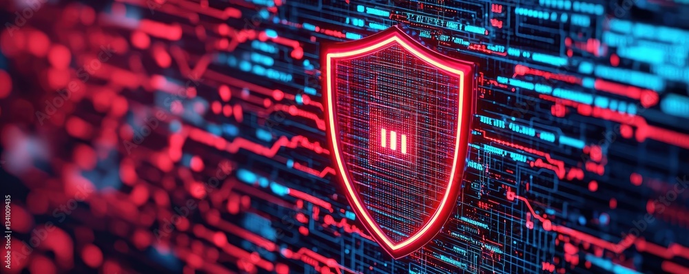 Poster cybersecurity in cyberspace network security protection concept. digital security shield against cyb
