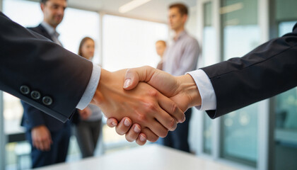 Close-Up Business Handshake Sealing a Deal in a Professional Office Setting