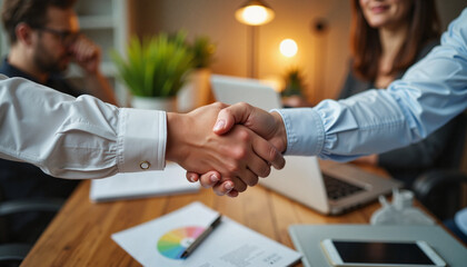 Business Handshake Sealing a Successful Deal in a Collaborative Office Environment
