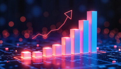Futuristic 3D Growth Chart with Rising Graph in Digital Financial Concept