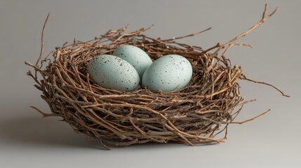 Delicate Bird's Nest with Pale Blue Eggs