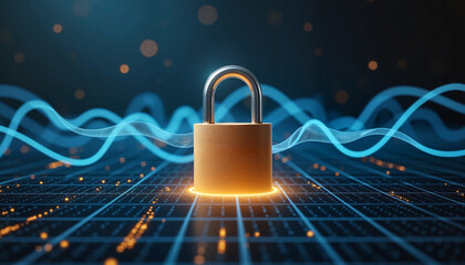 Digital Security Concept with Lock and Cyber Data Protection Network