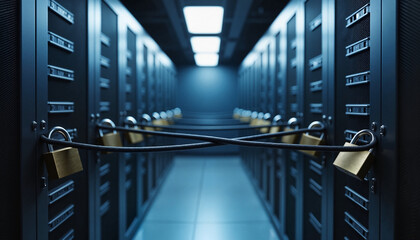 Secured Data Center with Locked Server Racks Ensuring Cybersecurity