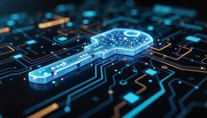 Futuristic Digital Key Symbolizing Cybersecurity and Data Encryption