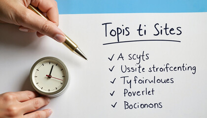 Hand Holding Pen Over Checklist with Misspelled Text on White Paper