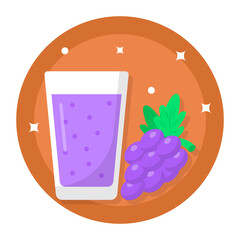 Concord grapes Juice Tall Glass concept, Healthy Soft Drink for Breakfast vector icon design, German cuisine symbol, Germany Serving Platter sign, European gastronomy food culture stock illustration 