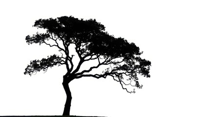 Single, majestic tree silhouetted against a pure white backdrop, image, design element