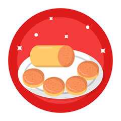 Liverwurst or leberwurst concept, boiled and smoked Liver Sausages Slices vector icon design, German cuisine symbol, Germany Serving Platter sign, European gastronomy food culture stock illustration 