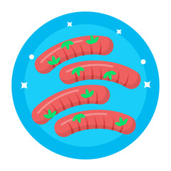 Homemade pork sausages and herbs concept, hotdog  Bangers breakfast vector icon design, German cuisine symbol, Germany Serving Platter sign, European gastronomy food culture stock illustration 